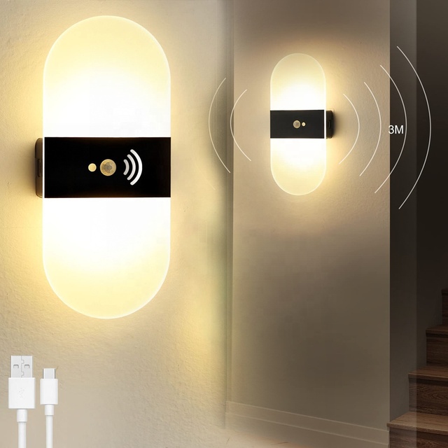 Cordless Magnetic LED Wall Sconces 3W Motion Sensor Porch Lamps 3000K Warm White Rechargeable USB Wall Lights Fixtures
