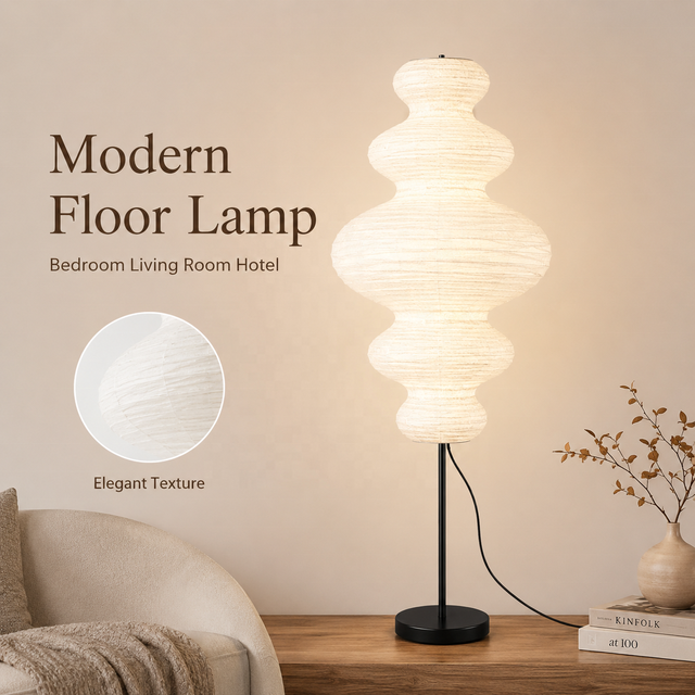 Paper Floor Lamp Nordic Handmade Rice Paper Chinese Minimalist LED Standing Light for Hotel Bedroom Living Room