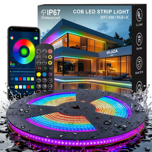 ไฟแถบ LED COB RGB สมาร์ทไอซี กันน้ำ IP67 สำหรับรีโมทคอนโทรล ปรับความสว่างได้ 20 ฟุต/6 เมตร ควบคุมสีแบบไหลผ่านแอพ ซิงค์กับเสียงเพลง - Product Image 1