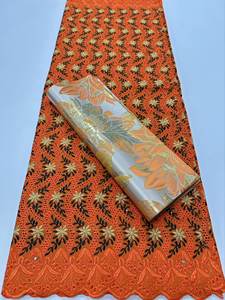 Nouvelle arrivée : <span class=keywords><strong>dentelle</strong></span> suisse brodée africaine <span class=keywords><strong>en</strong></span> voile, fabriquée <span class=keywords><strong>en</strong></span> Suisse, tissus 100% coton <span class=keywords><strong>et</strong></span> 2 pièces de foulard Sego pour la tête - Product Image 1