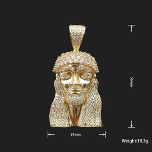 Pendentif Jésus classique pour homme, plaqué or, en cuivre, serti de zircone cubique, style hip-hop, personnalisé - Product Image 2