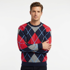 Men's Knitted <b>Argyle</b> Pattern Pullover <b>Sweater</b> Full Sleeve Regular Fit Autumn Wear 2027 - Product Image 1