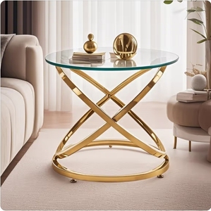 Morden Luxury <strong>Black</strong> Glass Top Coffee <strong>Table</strong> with Cross Legs Metal Base Farmhouse Style Home <strong>Decor</strong> Furniture for Living Room - Product Image 2