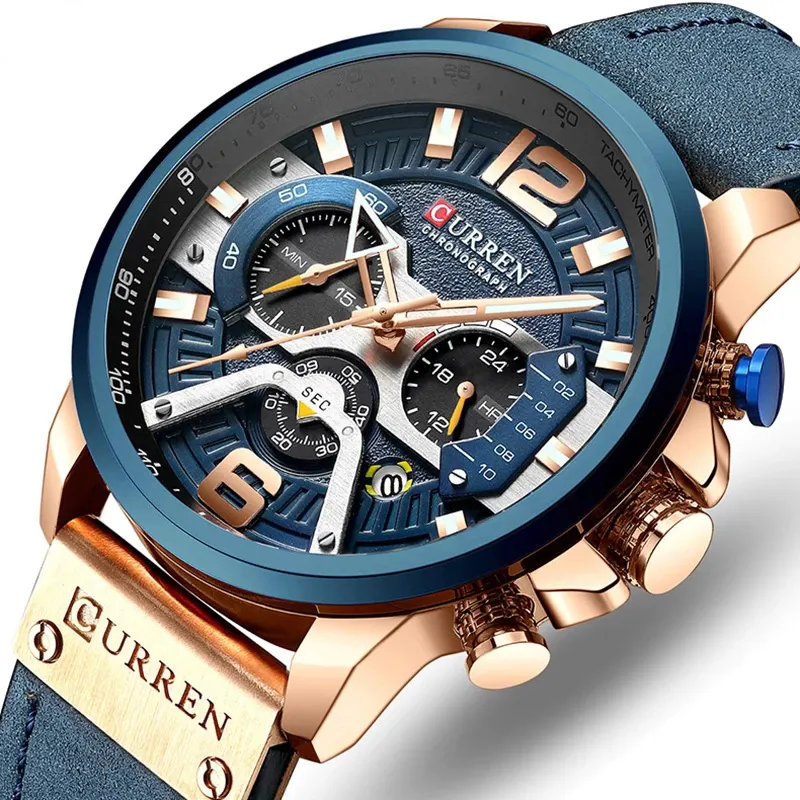 Top Brand Luxury Leather Wrist Watch Man Clock Fashion Chronograph Wristwatch Brand Curren Casual Sport Watches for Men