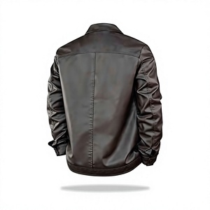 Custom Unisex Dark <b>Brown</b> Coated PU <b>Leather</b> <b>Jacket</b> Turn Collar Zipper Closure Moto Biker Style Regular Fit Winter Outerwear - Product Image 5