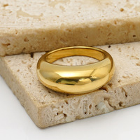 Cincin Band Vintage Tebal Lapis Emas 18K dari Baja Anti Karat untuk Wanita, Anti Luntur, Dapat Ditumpuk, Perhiasan Minimalis