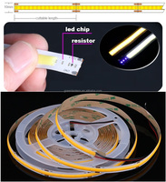Vente chaude Haute Qualité Linéaire Cob Led Bande Lumineuse 12V 24V 14W 528Leds/m 10mm PCB Largeur 3000K 4000K 6000K Rouge Bleu Vert Jaune
