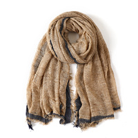 Écharpe en coton et lin pour femme, faite à la main, design artistique rétro, 20260, châle long uni automne-hiver, transfrontalier