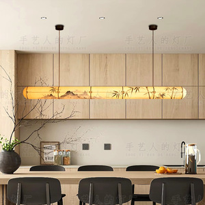 Lampe suspendue longue style peinture à l'encre de feuilles de bambou chinoises, LED E27, pour bureau, salle à manger, salon de thé, décoration zen - Product Image 3