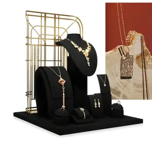 定制印花金属桌珠宝店展示套装脖子项链半身像奢华黑色珠宝展示架