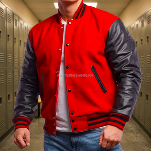 Chaqueta Varsity Clásica y Cómoda con Bordado Personalizado para Hombre, Color Rojo Brillante y Negro, con Botones de Cuerno - Product Image 3