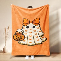 Couverture en flanelle douce en polyester pour Halloween, motif fantôme, citrouille, chauve-souris, pour la sieste, décoration d'automne, 'Trick or Treat'