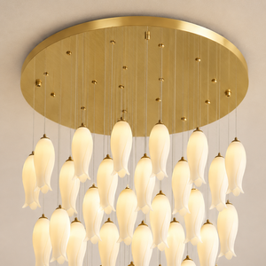 Lustre long cascade en céramique personnalisé à plusieurs têtes pour villa, duplex, plafond haut, escalier, hall d'entrée - Product Image 4