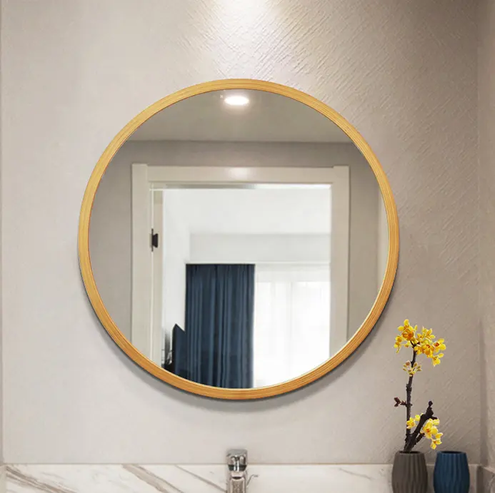 Solid Wooden Round Frame Mirror Modern Nordic Living Room Hallway Furniture Wall Decoration Mirror Espejo Miroirs