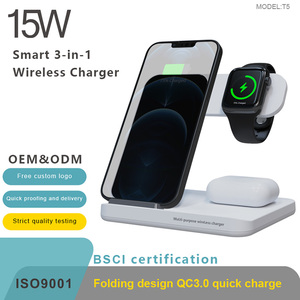 Recién llegados multifunción 3 en 1 cargador inalámbrico plegable de mesa OEM 15W 3 en 1 soporte de cargador inalámbrico para iPhone - Product Image 2