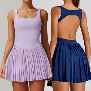 百褶无背网球女士连衣裙一体式运动健身女士运动服锻炼定制健身房高尔夫连衣裙带内衣 - Product Image 1