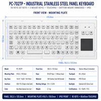 Clavier tactile industriel en acier inoxydable étanche IP65 personnalisé PC-702TP, 90 touches, USB PS/2 pour ligne de production