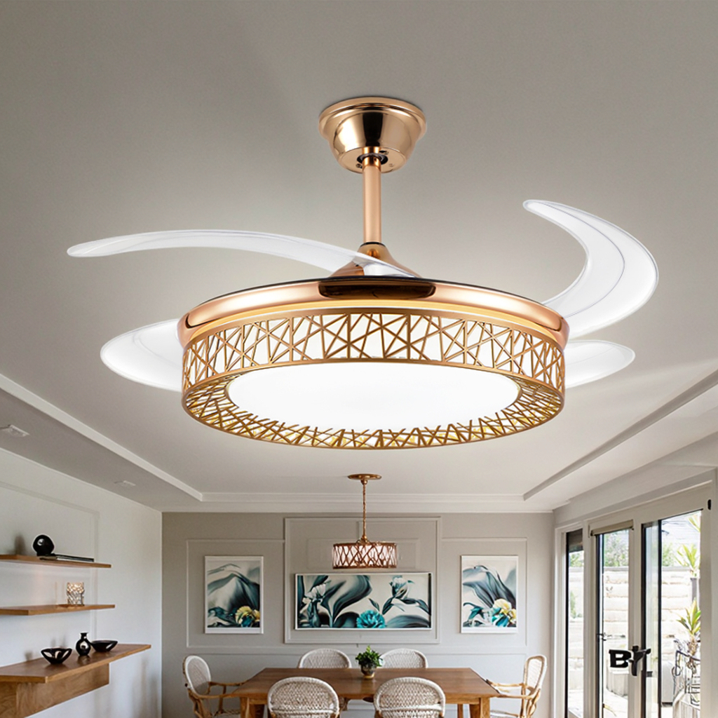 2026 Saa Smart LED for Ceiling Fan Lamp with Remote & APP Control 42/48 Inch Retractable Blade Motor 6-Speed AC 85-265V
