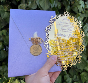 การ์ดเชิญลายกุหลาบเคลือบแวกซ์อะคริลิคกระจกสีทองหรูหราออกแบบได้ตามต้องการ - Product Image 3