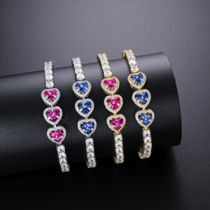 Pulsera de Cadena Tipo Tenis con Forma de Corazón para Mujer, Chapada en Oro de 14k y Plata, con Circonitas Cúbicas, para Bodas - Product Image 1