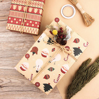 Nouveau style design personnalisé papier d'emballage cadeau de noël dessin animé rétro jaune bricolage papier kraft réutilisable