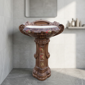 Sanitary Ware Pedestal Basin Sink Two-Piece Free Standing Wash Basin Colored Ceramic Sink for Bathroom Balcony Use - Product Image 2