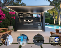 Station de barbecue extérieure intelligente intégrée : Conception de meuble motorisé avec finition en résine fluide pour villas