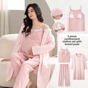 <span class=keywords><strong>Set</strong></span> Pigiama <span class=keywords><strong>Premaman</strong></span> 3 Pezzi con Top Abbottonato, Volant e Cuscinetti per l'Allattamento, per Donne in Gravidanza - Product Image 4