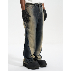 Abbigliamento da strada da <span class=keywords><strong>uomo</strong></span> con etichetta personalizzata Drop Ship Stock <span class=keywords><strong>Jeans</strong></span> svasati in Denim <span class=keywords><strong>grigio</strong></span> impilati - Product Image 1