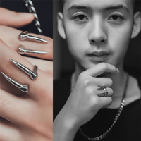 Anneau ouvert de dents de vampire couleur argent antique pour femmes hommes rétro créatif Hiphop anneaux réglables Punk bijoux de fête