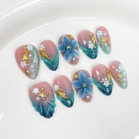 Faux ongles courts en acrylique foncés faits à la main, motif œil de chat bleu, lune et étoile, chrome liquide métallique argenté 3D, style gothique réutilisable