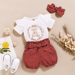 Nouvelle Collection : Ensemble 3 Pièces Décontracté Printemps pour Bébé – Combinaison Manches Longues 95% Coton, Pantalon à Pois et Accessoires Cheveux Nœud à Boutons Pression - Product Image 2
