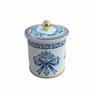 Boîte de rangement alimentaire en métal avec poignée à bouton, motif de guirlande festive Casse-Noisette bleu, 120x132 mm, Décoration de Noël classique - Product Image 2