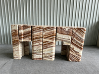 Base de table console de luxe en onyx tigre persan naturel, motif puzzle emboîtable, taille personnalisée, onyx poli