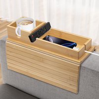 Table de canapé pliable antidérapante 2 en 1 en bambou avec porte-gobelet amovible pour fauteuil et canapé