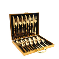Ensemble de couverts de luxe haut de gamme en acier inoxydable 24 pièces, design moderne, argent et or, finition miroir, pour mariages
