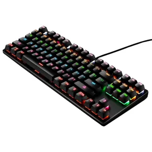 LEAVEN K550 87 Kunci Poros Hijau untuk Gaming Atletik Kantor Notebook Punk Keyboard Mekanis, Panjang Kabel: 1.8M (Hitam)