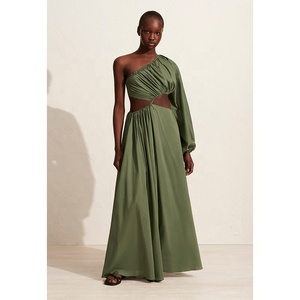 Robe longue asymétrique pour femmes avec des découpes à la taille audacieuses et une seule robe maxi rose en coton biologique à manches longues volumineuse - Product Image 6