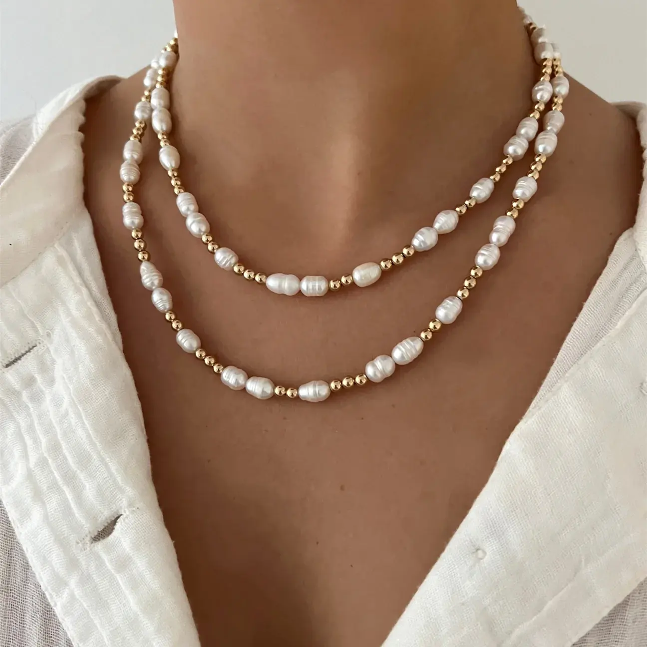 KKBEAD trendy Perlen-Schmuck für Damen Halsband Naturperlen-Halsband Perlen- und 18K-Gold Perlen-Halsband