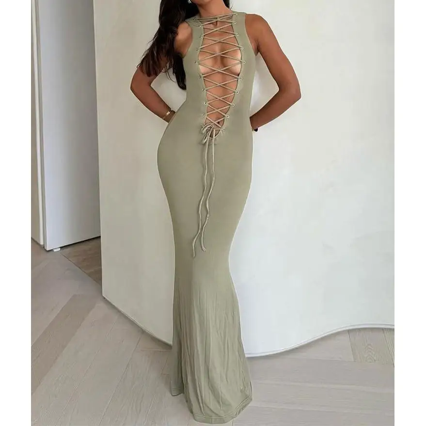 FS10186A Hot sale sexy long dresses woman lace up dress