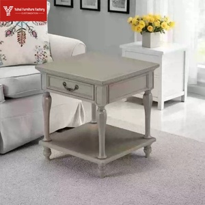 Table basse de style américain de luxe, table basse en bois massif avec tiroirs en ardoise blanche, table d'angle de rangement pour le salon - Product Image 2