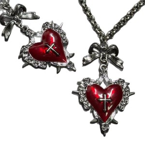 Collier en métal style gothique punk sombre avec pendentif cœur, nœud et croix, en acier titane, chaîne en O, style rétro, tendance - Product Image 4