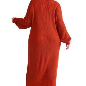 Vestido midi de punto acanalado para mujer, personalizado con diseño de su elección, cuello redondo, manga larga, estilo suéter, vestidos largos - Product Image 2