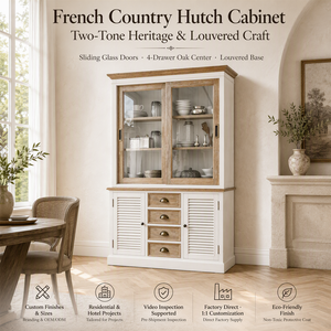 <span class=keywords><strong>Buffet</strong></span> de salon bicolore en bois avec portes coulissantes vitrées, 4 tiroirs et étagères à persiennes - Product Image 3