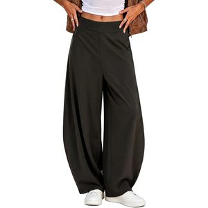 Custom <b>Women's</b> Baggy Wide Leg Track Pants High Waisted Elastic Barrel <b>Trousers</b> <b>With</b> <b>Pockets</b> Casual Gym Wear Summer Spandex - Product Image 1