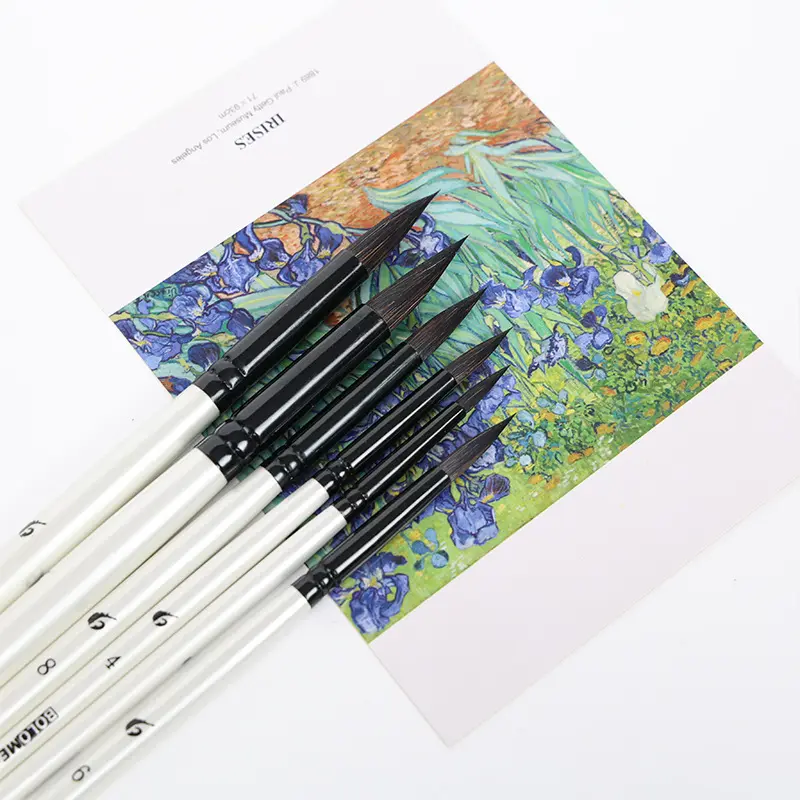 Factory Directly Supply 6pcs of Artist Brush Set Professional Wolf Hair Round Tip Wooden Handle for Acrylic And Oil Painting