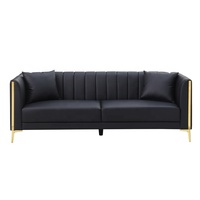 Modernes PU-Leder Ecksofa mit Holzbeinen, 3-Sitzer mit 2 Kissen für Wohnzimmer und Villa