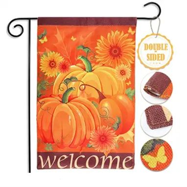 Waterproof Burlap Welcome Pumpkin Fall Garden Flag , Double-Sided Decorative Fall Autumn Harvest Yard Flag