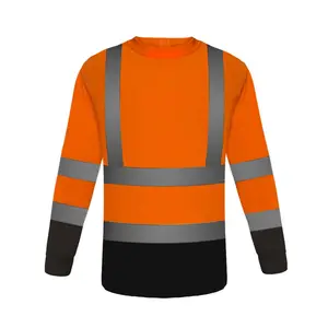 HCLITE Workwear Long Sleeve Work Construction Engineer Fluorescent Hi Vis Reflective Safety T Shirt