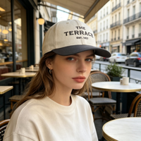 Casquette de baseball vintage en coton bicolore à 6 panneaux brodée pour café, visite de la ville, promenade décontractée, week-end
